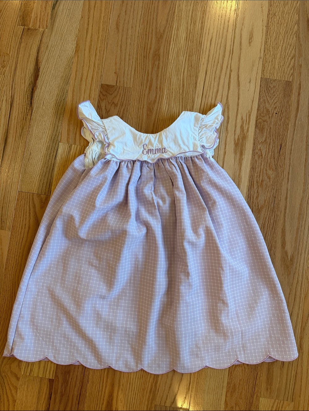 Personalized “Emma” Purple & White Ruffle Sleeve Kids Dress